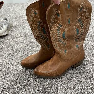 Brown and Teal Western Cowboy Boots